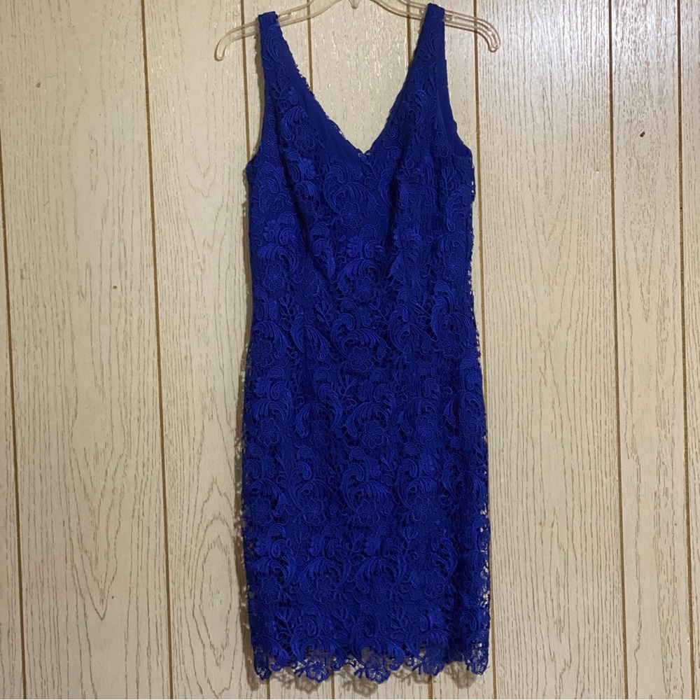 Lauren Ralph Lauren Royal Blue Midi Lined Floral Lace Cocktail Dress - Picture 3 of 14